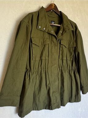 Gap Army Green Utility Field Jacket Cotton Cinch Waist Safari Coat L
